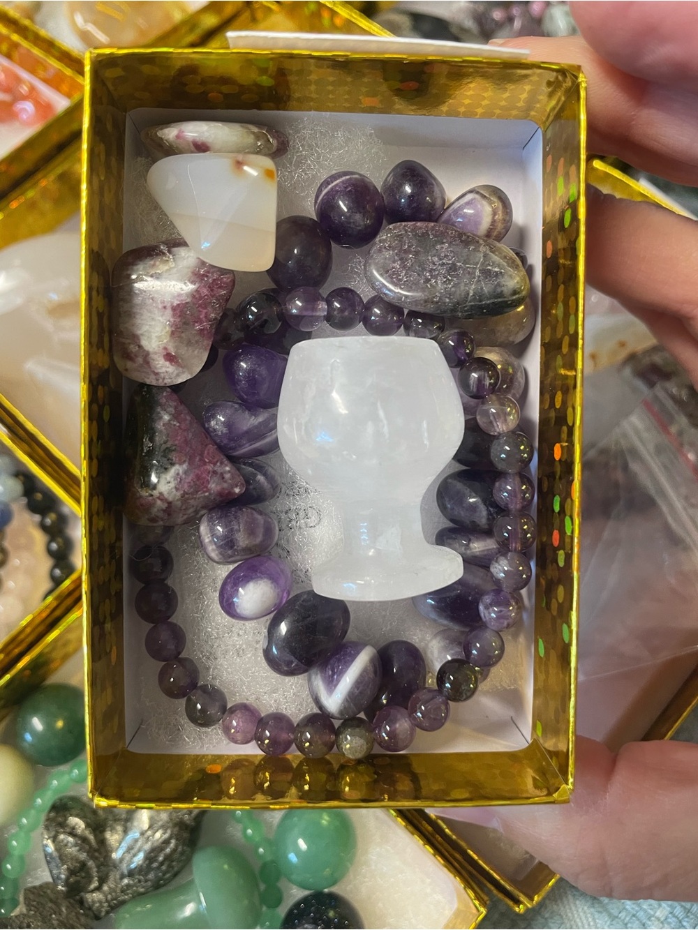 Purple Amethyst Bead Bracelet set with crystals